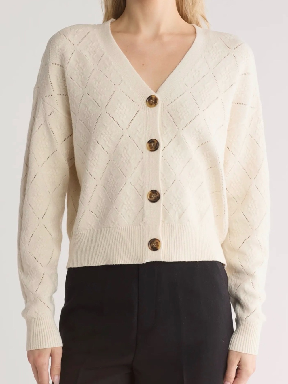🍂 Women's Cream V-Neck Button Front Sweater Cardigan